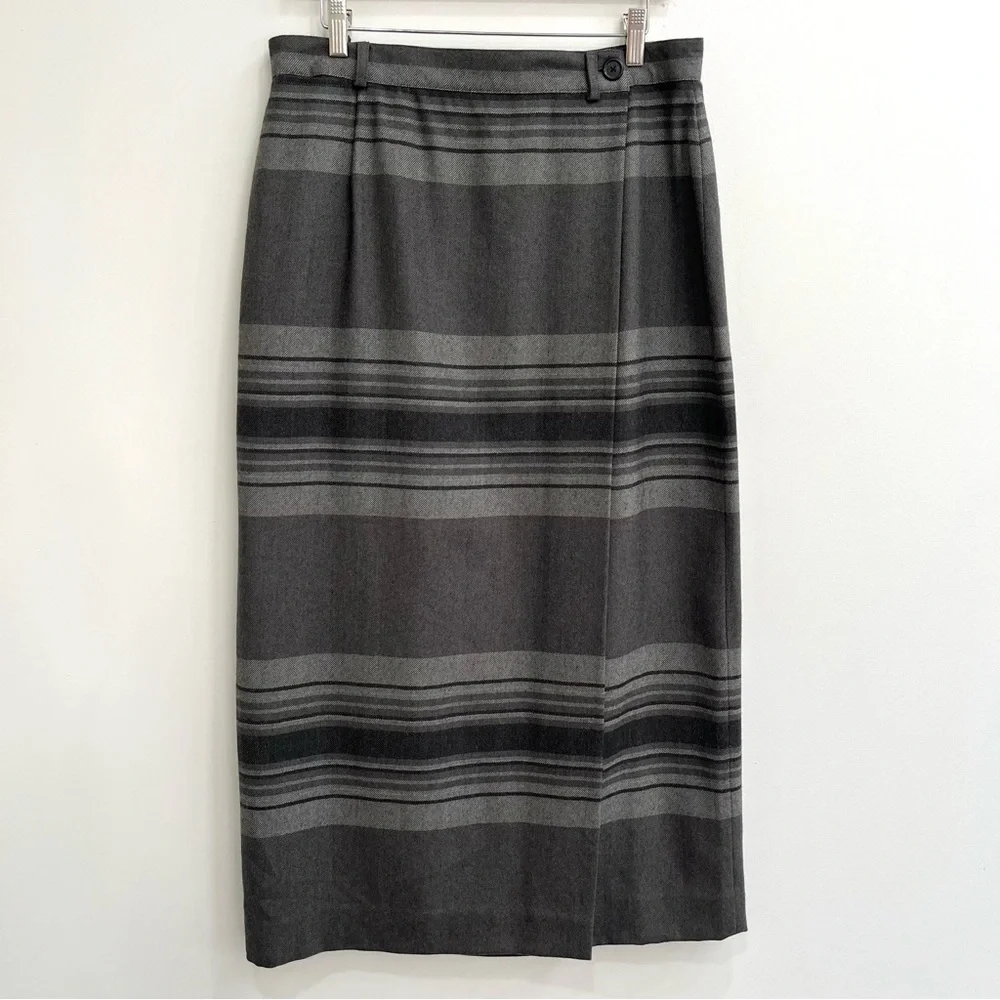 Vintage Lauren Ralph Lauren Wool Gray Wrap Skirt Maxi Blanket Skirt Size 14 - Picture 1 of 12